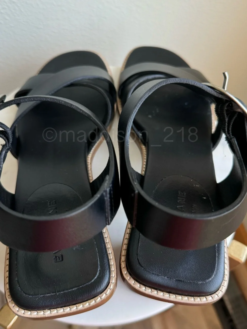 Everlane Leather Buckle Heel Sandals Black size 10 Block Chunky Heel Big Buckle - Picture 14 of 16
